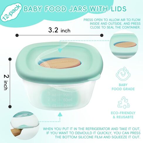 Silicone Baby Food Storage Containers, 4 oz Baby Food Jars, Snack Containers with Leak Proof Airtight Lids, Freezer, microwave and dishwasher safe, Suitable for nurseries, schools and travel (12 PACK) in Kuwait