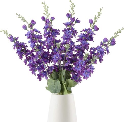 6PCS White Artificial Delphinium Flowers 33" Long Stems White Flowers Larkspur Silk Flowers for Tall Vase White Fake Flowers for Wedding Centerpieces for Home Decor Indoor (White) in Saudi Arabia