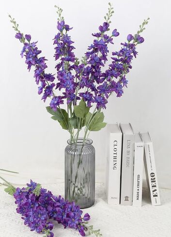 6PCS White Artificial Delphinium Flowers 33" Long Stems White Flowers Larkspur Silk Flowers for Tall Vase White Fake Flowers for Wedding Centerpieces for Home Decor Indoor (White) in Saudi Arabia