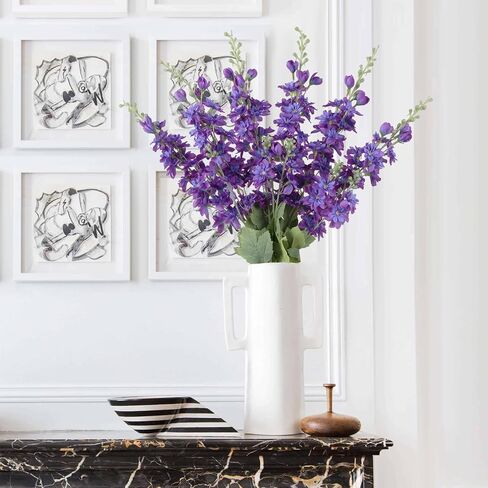 6PCS White Artificial Delphinium Flowers 33" Long Stems White Flowers Larkspur Silk Flowers for Tall Vase White Fake Flowers for Wedding Centerpieces for Home Decor Indoor (White) in Saudi Arabia