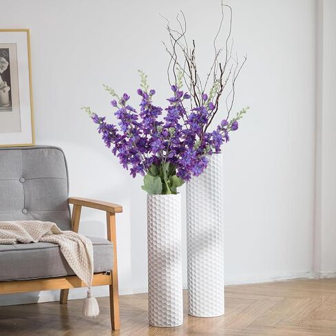 6PCS White Artificial Delphinium Flowers 33" Long Stems White Flowers Larkspur Silk Flowers for Tall Vase White Fake Flowers for Wedding Centerpieces for Home Decor Indoor (White) in Saudi Arabia