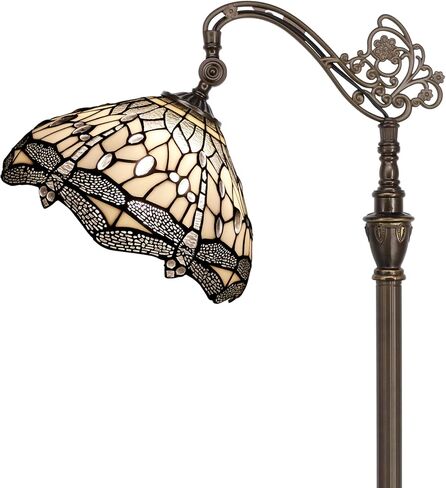 Tiffany Floor Lamp Stained Glass Lamp 18.88X12X67 Inch Angle Adjustable Arched Gooseneck Antique Reading Light (Amber Yellow Dragonfly) in Saudi Arabia