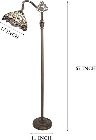 Tiffany Floor Lamp Stained Glass Lamp 18.88X12X67 Inch Angle Adjustable Arched Gooseneck Antique Reading Light (Amber Yellow Dragonfly) in Saudi Arabia