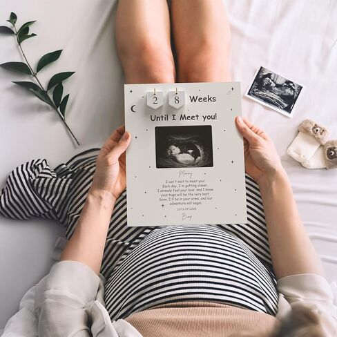 Sonogram Picture Frame Countdown Weeks For Dad - Pregnancy Announcements Ideas Sign - Standard 4"x3" Ultrasound Photo - Gender Reveal Gifts For Husband Father - New Expecting Parents to Be Keepsake in Kuwait