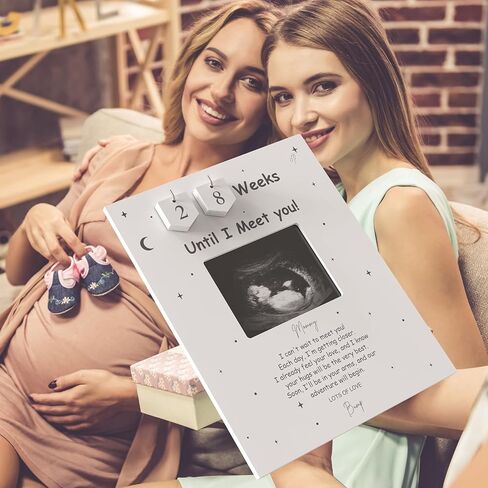 Sonogram Picture Frame Countdown Weeks For Dad - Pregnancy Announcements Ideas Sign - Standard 4"x3" Ultrasound Photo - Gender Reveal Gifts For Husband Father - New Expecting Parents to Be Keepsake in Kuwait
