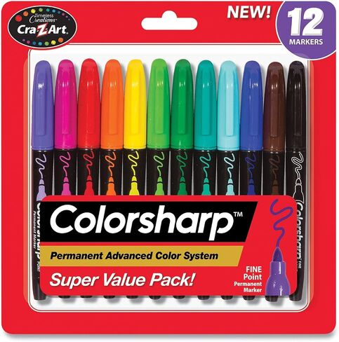 Cra-Z-Art Colorsharp Permanent Markers, Fine Bullet Tip, Assorted Colors, 12/Set (4461024) in Saudi Arabia