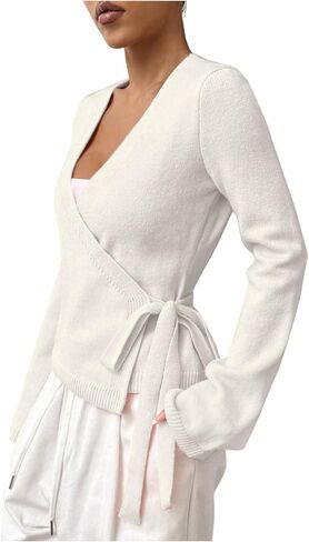 Verdusa Women's V Neck Writ Tie Steprids Cardigan Subtics in Kuwait