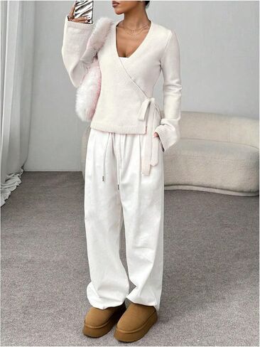 Verdusa Women's V Neck Writ Tie Steprids Cardigan Subtics in Kuwait