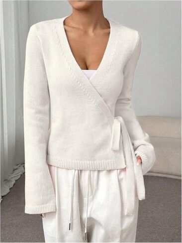 Verdusa Women's V Neck Writ Tie Steprids Cardigan Subtics in Kuwait