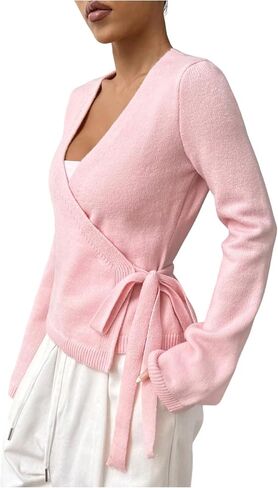 Verdusa Women's V Neck Writ Tie Steprids Cardigan Subtics in Kuwait