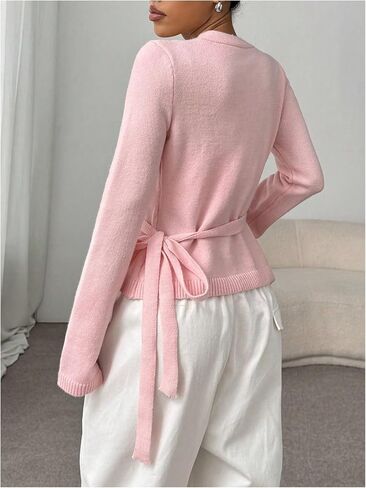 Verdusa Women's V Neck Writ Tie Steprids Cardigan Subtics in Kuwait
