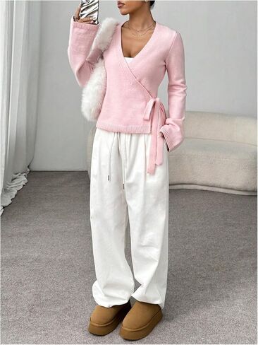 Verdusa Women's V Neck Writ Tie Steprids Cardigan Subtics in Kuwait