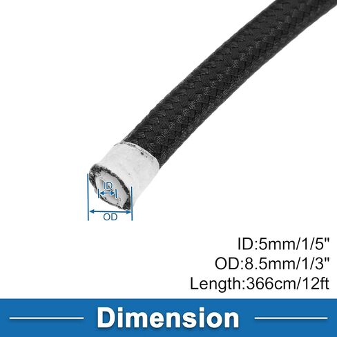 خرطوم خط الوقود AN4 4AN 12 قدمًا خراطيم خرطوم السيارات خرطوم الوقود PTFE المطاط ، الفولاذ المقاوم للصدأ ، نايلون مضفر أسود 1 PCS in Saudi Arabia
