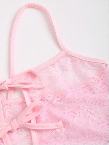 Verdusa Women's Floral Lace 2 Piece Outfits Tie Front Crop Cami Top with Mini Shorts in Kuwait