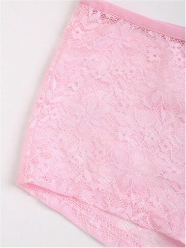 Verdusa Women's Floral Lace 2 Piece Outfits Tie Front Crop Cami Top with Mini Shorts in Kuwait
