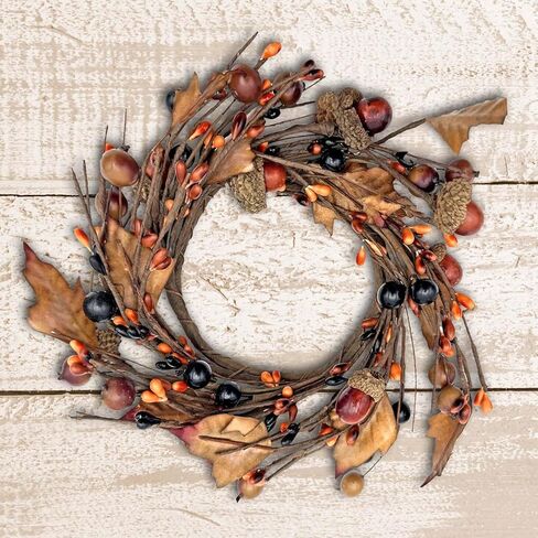 Artificial Fall Candle Ring for Pillars with Textured Leaves & Acorn - 8 Inch Diameter, Mini Candle Wreath Ring, Perfect Flower Decorations forcorn Centerpieces & Dining Table in Saudi Arabia