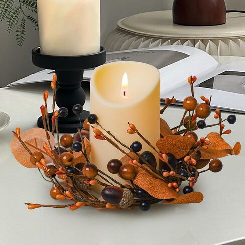 Artificial Fall Candle Ring for Pillars with Textured Leaves & Acorn - 8 Inch Diameter, Mini Candle Wreath Ring, Perfect Flower Decorations forcorn Centerpieces & Dining Table in Saudi Arabia