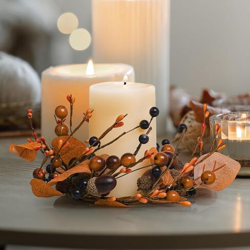 Artificial Fall Candle Ring for Pillars with Textured Leaves & Acorn - 8 Inch Diameter, Mini Candle Wreath Ring, Perfect Flower Decorations forcorn Centerpieces & Dining Table in Saudi Arabia