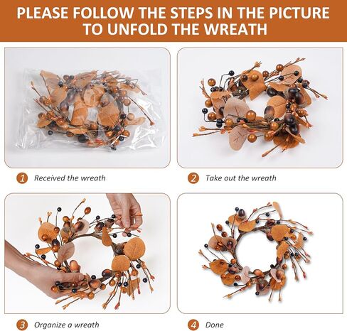 Artificial Fall Candle Ring for Pillars with Textured Leaves & Acorn - 8 Inch Diameter, Mini Candle Wreath Ring, Perfect Flower Decorations forcorn Centerpieces & Dining Table in Saudi Arabia