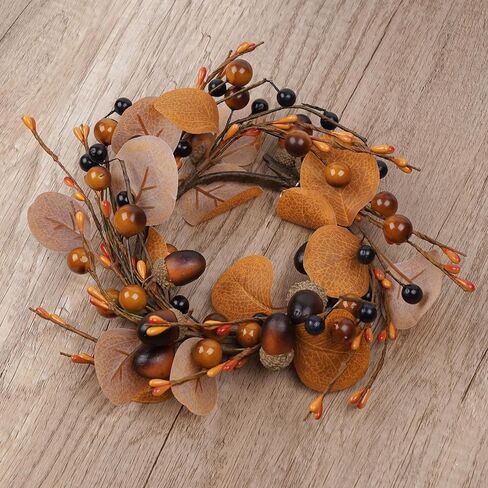 Artificial Fall Candle Ring for Pillars with Textured Leaves & Acorn - 8 Inch Diameter, Mini Candle Wreath Ring, Perfect Flower Decorations forcorn Centerpieces & Dining Table in Saudi Arabia