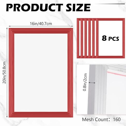Zonon 8 Pieces 10 x 14 Inch Aluminum Silk Screen Printing Frames with 160 White Mesh White Polyester Screen and Red Glue Pre-Stretched Silk Frame for DIY T-Shirt Printing in Saudi Arabia