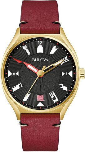 Bulova Men's Frank Lloyd Wright Automatic Automatic "Usonia" Gold Gold Stainless Steel and Burgundy Leather Strap Watch ، 3-Hand Quartz Style: 97A192 in Saudi Arabia
