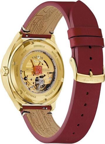 Bulova Men's Frank Lloyd Wright Automatic Automatic "Usonia" Gold Gold Stainless Steel and Burgundy Leather Strap Watch ، 3-Hand Quartz Style: 97A192 in Saudi Arabia