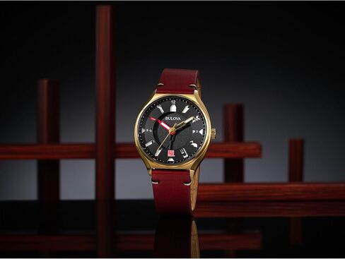 Bulova Men's Frank Lloyd Wright Automatic Automatic "Usonia" Gold Gold Stainless Steel and Burgundy Leather Strap Watch ، 3-Hand Quartz Style: 97A192 in Saudi Arabia