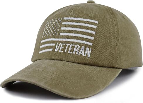 American Flag Veteran Hat for Men Women, Funny Adjustable Cotton Embroidered USA Army Military Baseball Cap in Kuwait