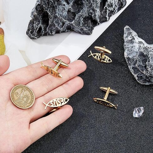 SUPERFINDINGS 4Pcs 304 Stainless Steel Cufflinks Backs Fish Cufflink Cartoon Fish Cufflinks Black Initial Christian Jewelry for Coat Shirt Suit Gift Father Husband in Saudi Arabia