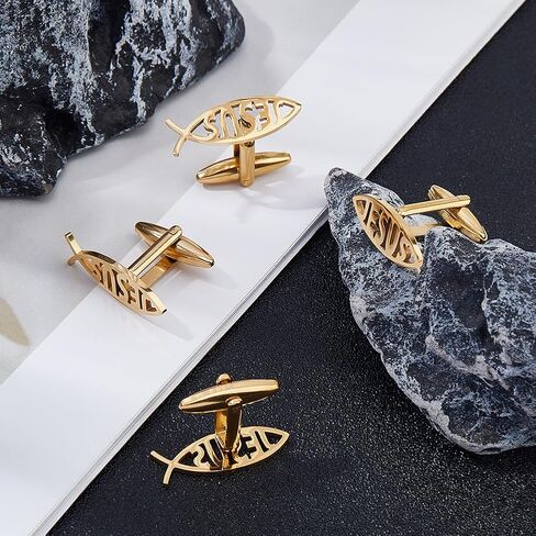 SUPERFINDINGS 4Pcs 304 Stainless Steel Cufflinks Backs Fish Cufflink Cartoon Fish Cufflinks Black Initial Christian Jewelry for Coat Shirt Suit Gift Father Husband in Saudi Arabia