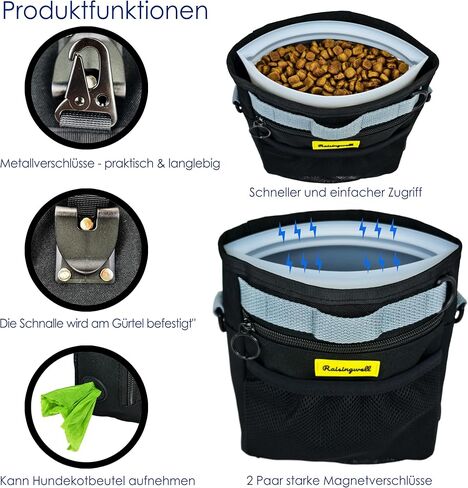 Dog Treat Pouch with Silicone Snack Bag，2Cup Silicone Treat Pouch Training Clicker,Stronger Magnetic Closure Dog Treat Fanny Pack for Training （Black） in Kuwait