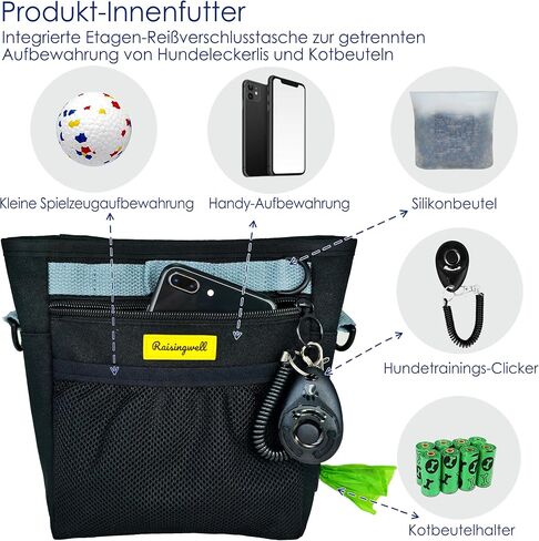 Dog Treat Pouch with Silicone Snack Bag，2Cup Silicone Treat Pouch Training Clicker,Stronger Magnetic Closure Dog Treat Fanny Pack for Training （Black） in Kuwait