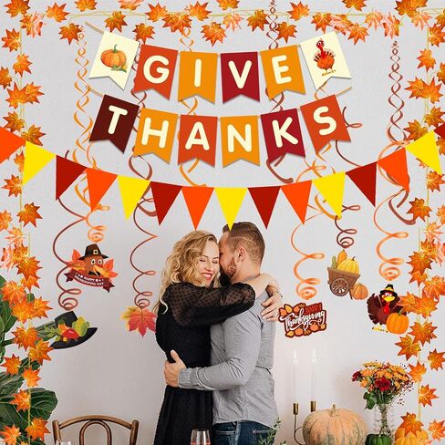 Famoby Happy Friendsgiving Extra Large Fabric Sign Poster Banner Backdrop with Pattern Pumpkin Maple Leaf Turkey for Thanksgiving Fall Friends Gathering Background Decorations Bunting in Kuwait