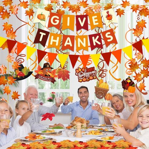 Famoby Happy Friendsgiving Extra Large Fabric Sign Poster Banner Backdrop with Pattern Pumpkin Maple Leaf Turkey for Thanksgiving Fall Friends Gathering Background Decorations Bunting in Kuwait
