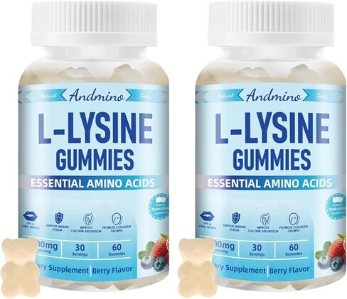 علكات إل ليسين 1000 مجم، مع تريهالوز، علكات ليسين للشفاه وصحة الفم، تعزيز المناعة والكولاجين والكالسيوم، للبالغين والأطفال، غير معدلة وراثيًا، نباتي، خالي من الغلوتين، نكهة التوت، 60 in Kuwait