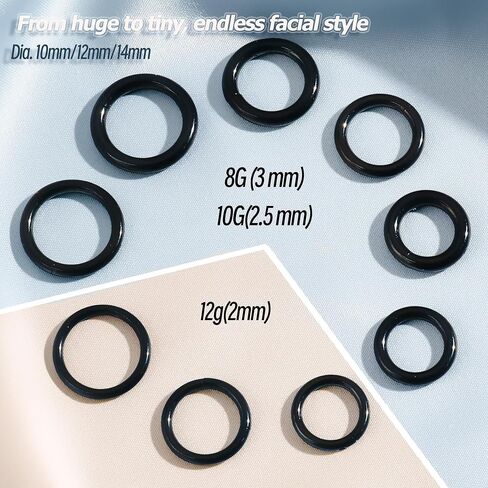 BodyBonita G23 Titanium 8G 10G 12G Septum Rings Jewelry Nose Hoops Clicker Ear Weights for Stretched Ear Piercing Jewelry 10mm 12mm 14mm Black Silver in Saudi Arabia