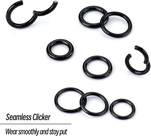 BodyBonita G23 Titanium 8G 10G 12G Septum Rings Jewelry Nose Hoops Clicker Ear Weights for Stretched Ear Piercing Jewelry 10mm 12mm 14mm Black Silver in Saudi Arabia