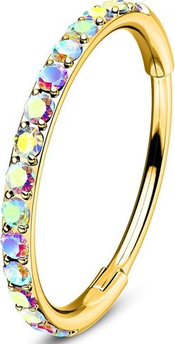 OUFER Hoop Nose Rings For Women Men, 20G AB Zircon Nose Piercing Jewelry, Hinged Segment Nose Piercings Kit, 316L Surgical Steel Septum Lip Rings Cartilage Rook Helix Tragus Daith Earrings in Saudi Arabia