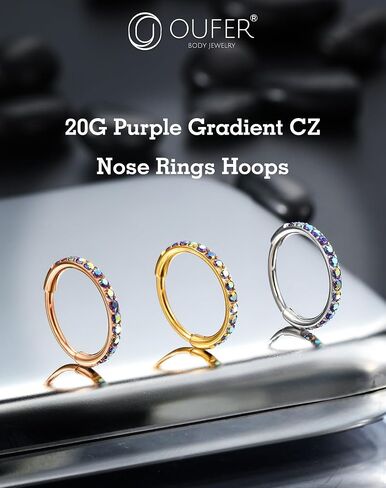 OUFER Hoop Nose Rings For Women Men, 20G AB Zircon Nose Piercing Jewelry, Hinged Segment Nose Piercings Kit, 316L Surgical Steel Septum Lip Rings Cartilage Rook Helix Tragus Daith Earrings in Saudi Arabia