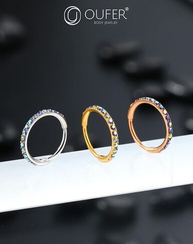 OUFER Hoop Nose Rings For Women Men, 20G AB Zircon Nose Piercing Jewelry, Hinged Segment Nose Piercings Kit, 316L Surgical Steel Septum Lip Rings Cartilage Rook Helix Tragus Daith Earrings in Saudi Arabia