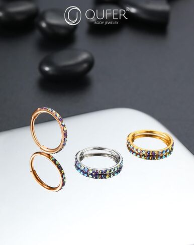 OUFER Hoop Nose Rings For Women Men, 20G AB Zircon Nose Piercing Jewelry, Hinged Segment Nose Piercings Kit, 316L Surgical Steel Septum Lip Rings Cartilage Rook Helix Tragus Daith Earrings in Saudi Arabia