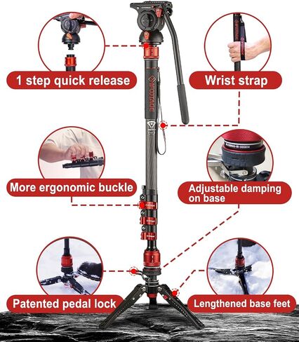 IFOOTAGE Cobra 3 Monopod C180F-P with K5S Fluid Head Professional Portable Travel Monopod Kit for Canon Nikon Sony Olympus Panasonic DSLR Camera in Saudi Arabia