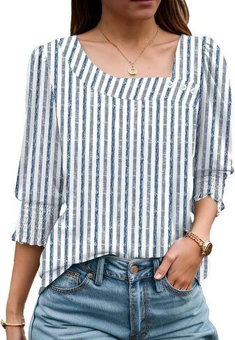 ETCYY NEW Womens Tops Dressy Casual Shirts 3/4 Length Sleeve Blouses for Women with Smocked Cuffs in Kuwait
