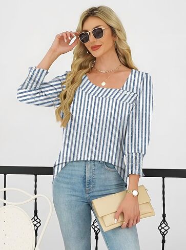 ETCYY NEW Womens Tops Dressy Casual Shirts 3/4 Length Sleeve Blouses for Women with Smocked Cuffs in Kuwait