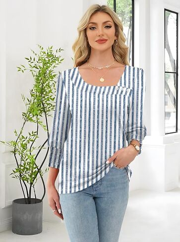 ETCYY NEW Womens Tops Dressy Casual Shirts 3/4 Length Sleeve Blouses for Women with Smocked Cuffs in Kuwait