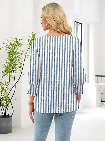 ETCYY NEW Womens Tops Dressy Casual Shirts 3/4 Length Sleeve Blouses for Women with Smocked Cuffs in Kuwait