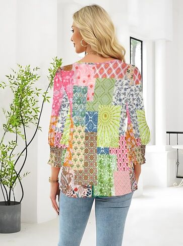 ETCYY NEW Womens Tops Dressy Casual Shirts 3/4 Length Sleeve Blouses for Women with Smocked Cuffs in Kuwait