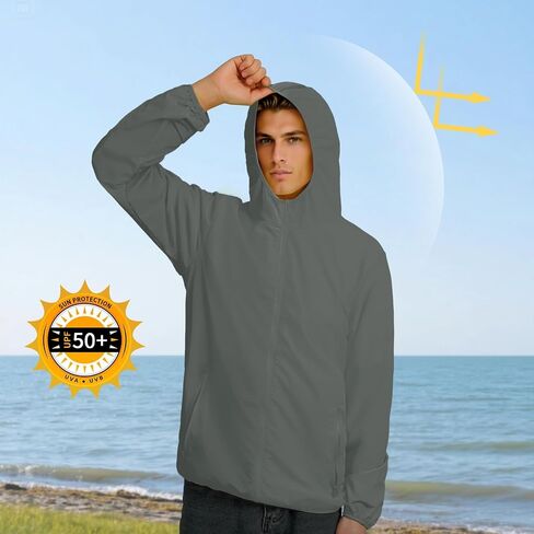 TCCFCCT Men's UPF 50+ Full Zip Sun Protection Hoodie Long Sleeve Light Jacket Sun Shirts for Men Hiking Fishing Zip Pockets in Kuwait