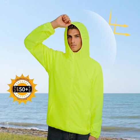 TCCFCCT Men's UPF 50+ Full Zip Sun Protection Hoodie Long Sleeve Light Jacket Sun Shirts for Men Hiking Fishing Zip Pockets in Kuwait